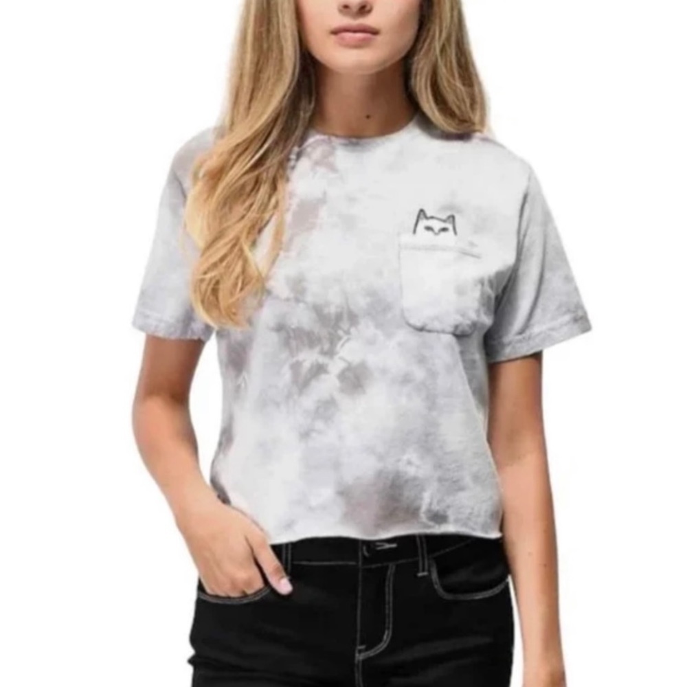 Ripndip Tie Dye Cat Front Pocket Cropped T-Shirt Size M